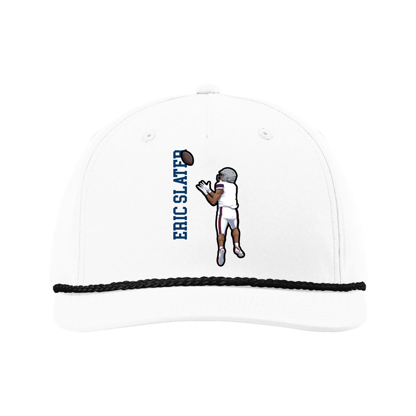 Five-Panel Classic Rope Cap — Name Vertical in White