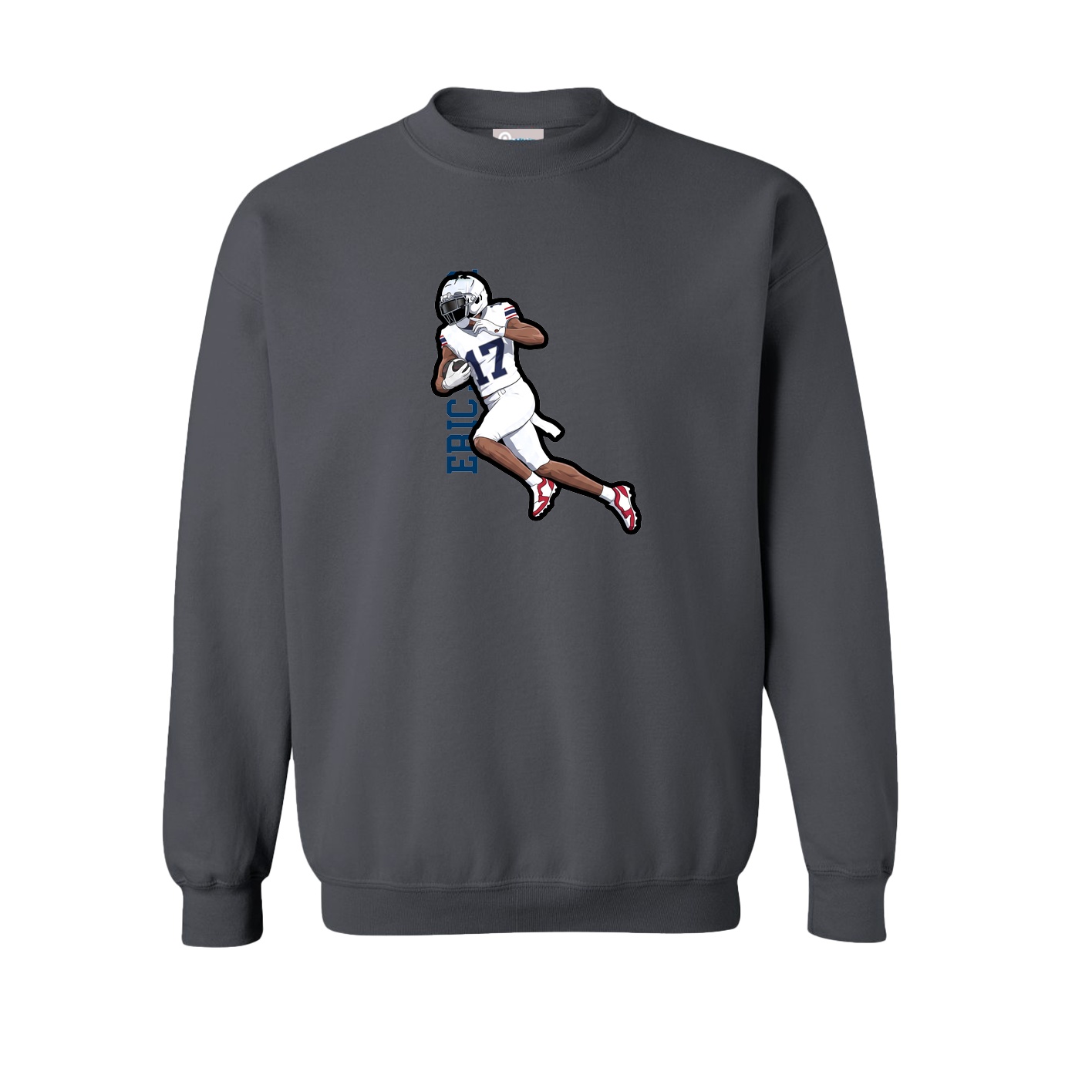 Fleece Crew — Name Vertical in Grey