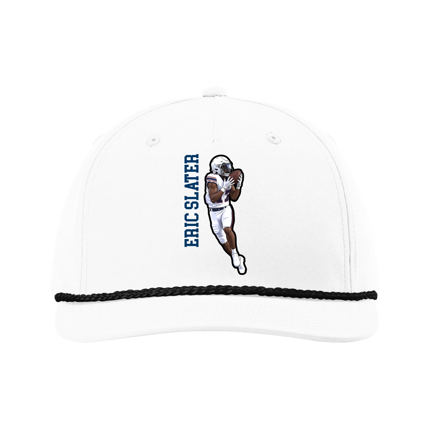 Five-Panel Classic Rope Cap — Name Vertical in White