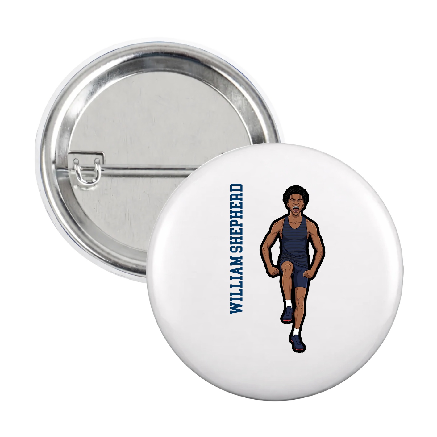 Game Day Button — Name Vertical in White