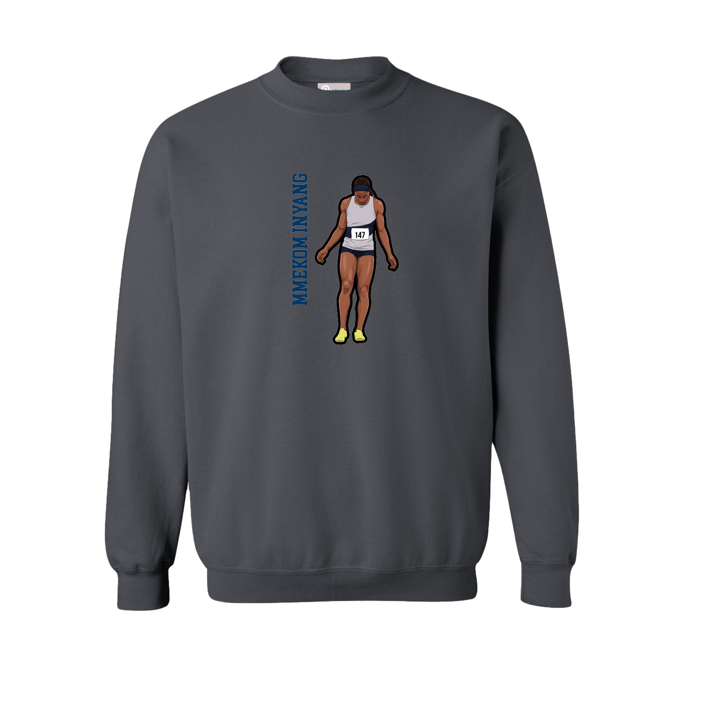 Fleece Crew — Name Vertical in Grey