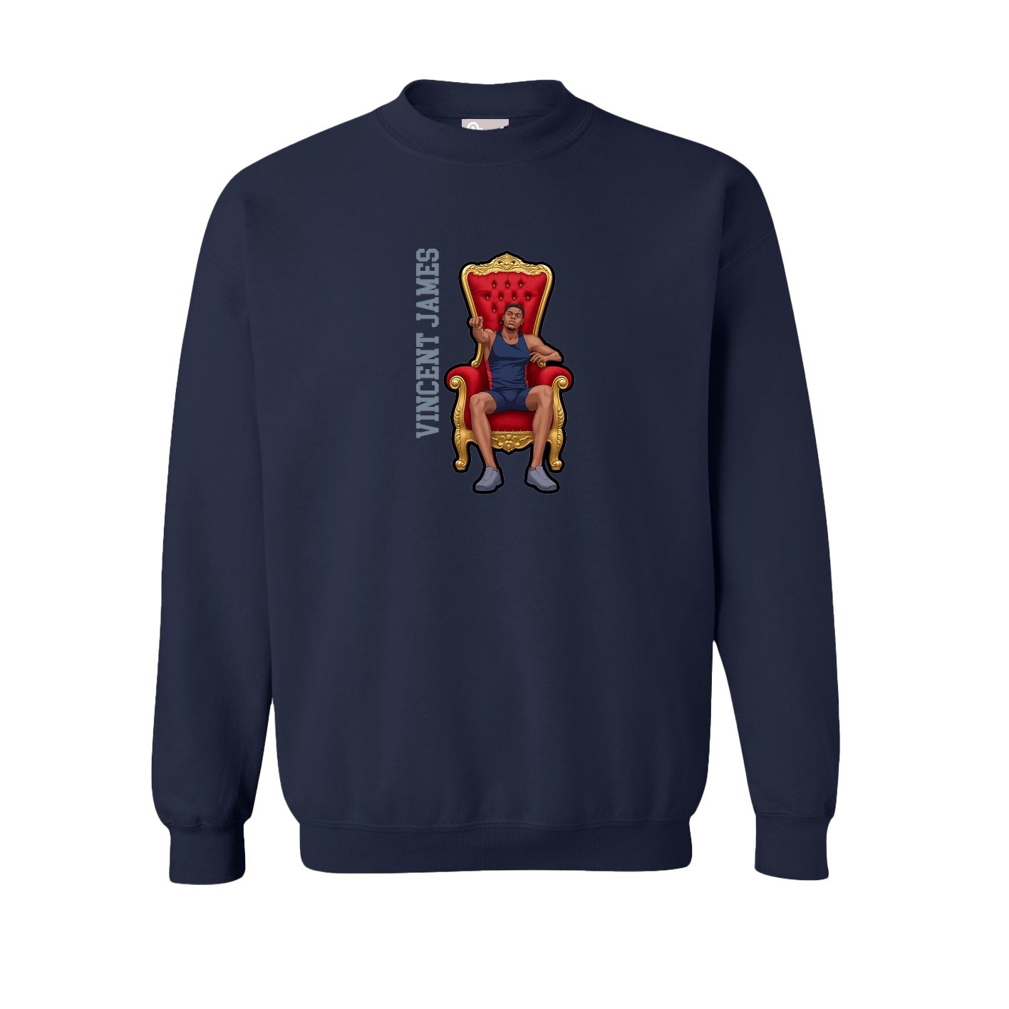 Fleece Crew — Name Vertical in Navy