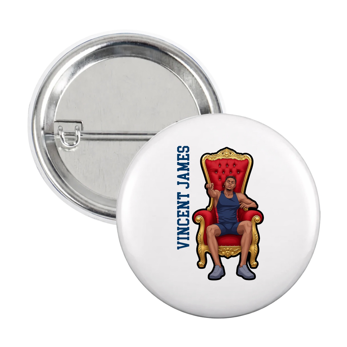 Game Day Button — Name Vertical in White