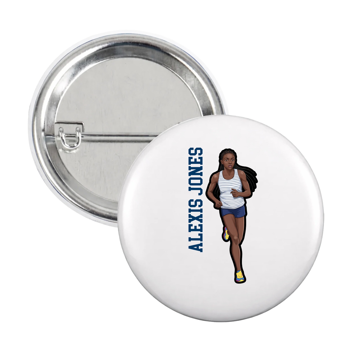 Game Day Button — Name Vertical in White