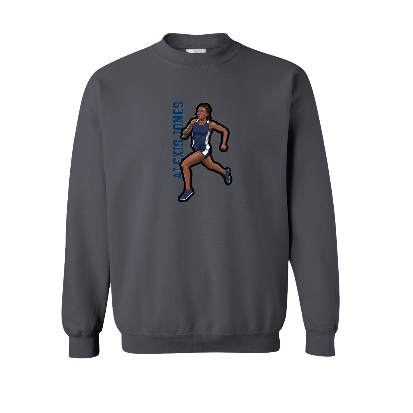 Fleece Crew — Name Vertical in Grey