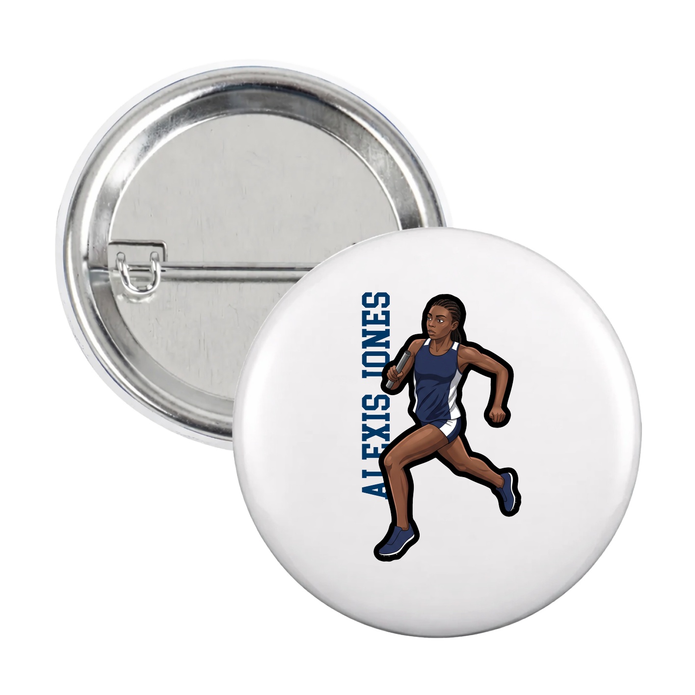 Game Day Button — Name Vertical in White