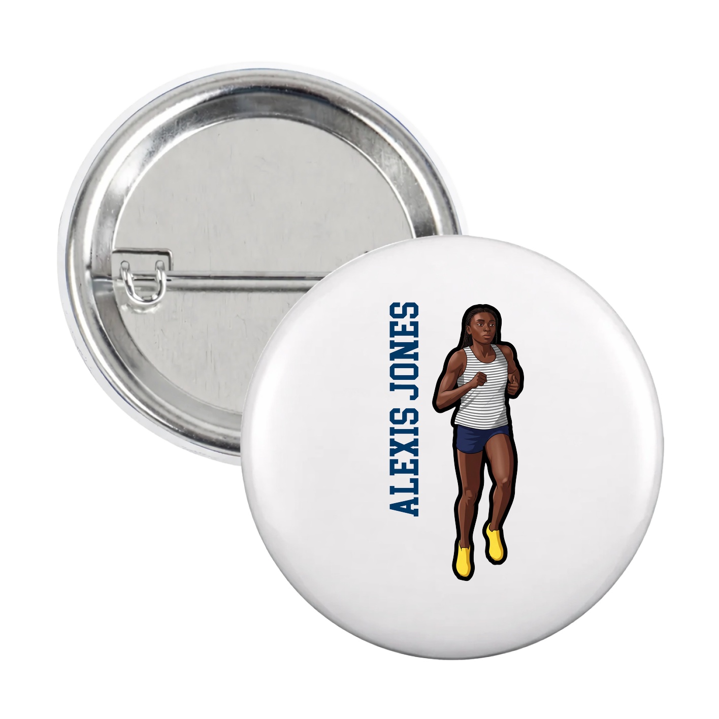 Game Day Button — Name Vertical in White