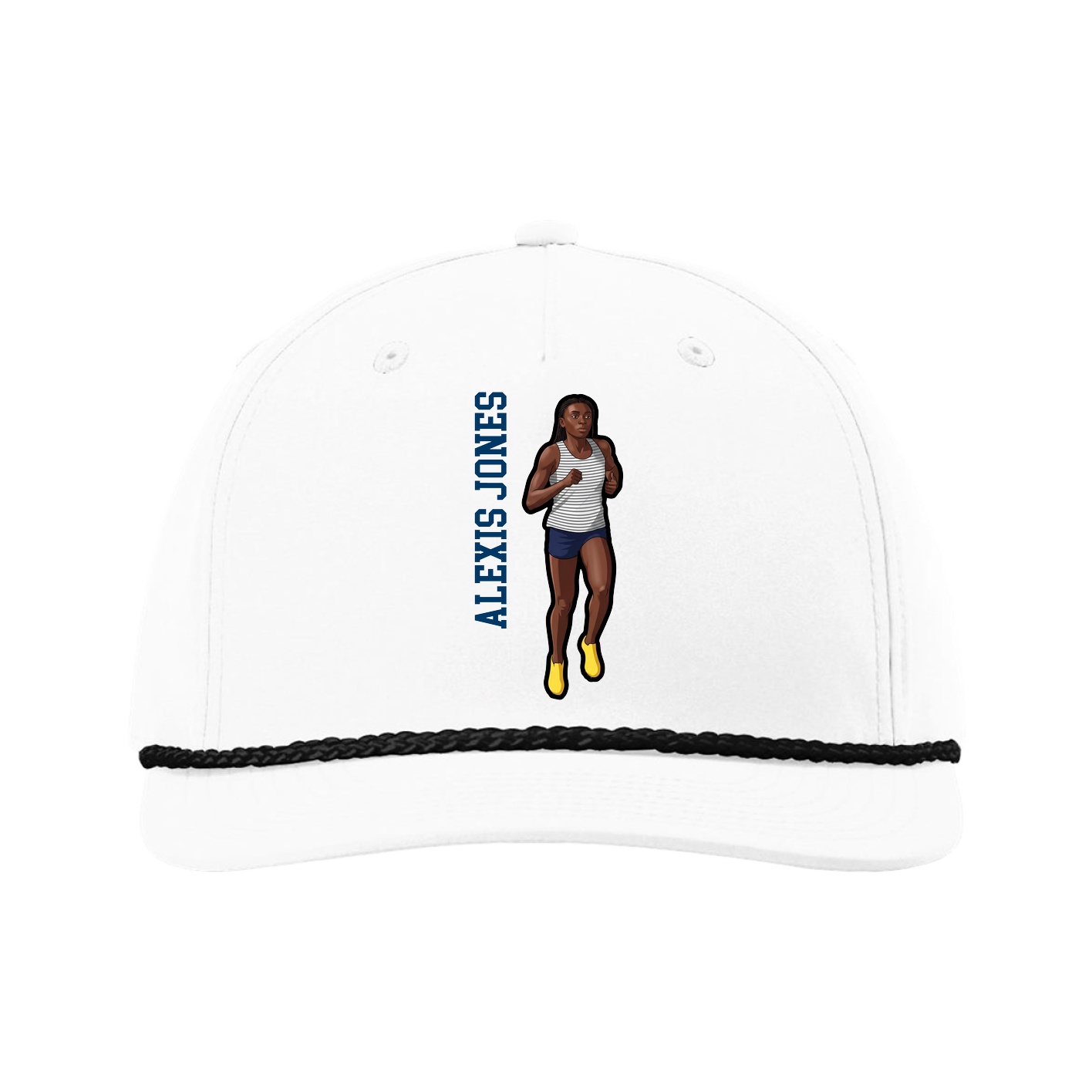 Five-Panel Classic Rope Cap — Name Vertical in White