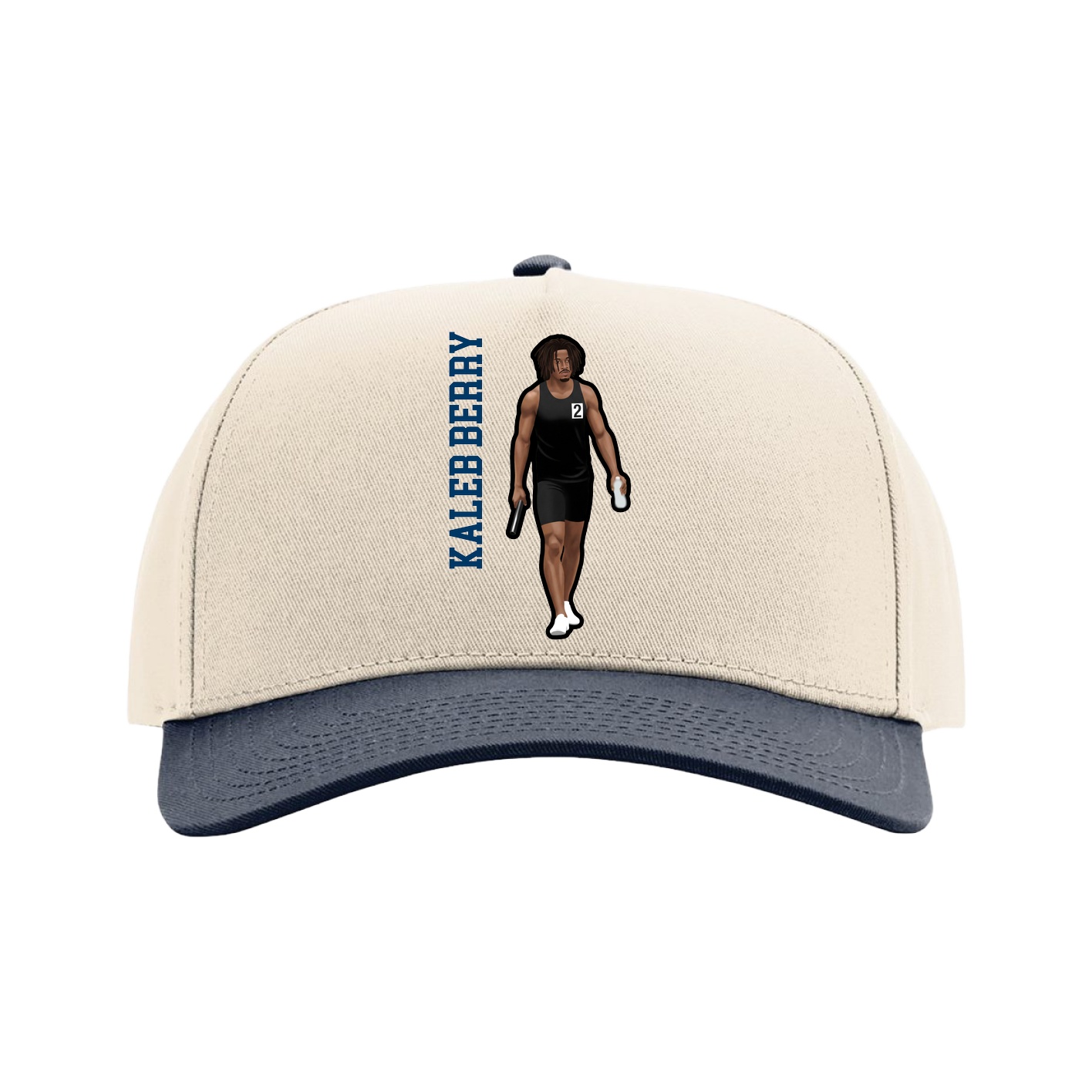 Full Fabric Five-Panel Champ Cap — Name Vertical in Cream/Navy