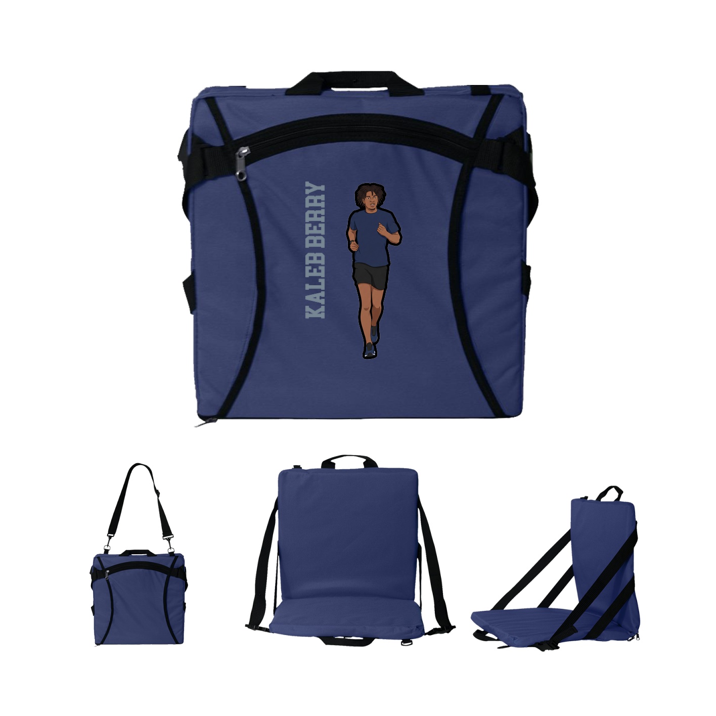 Folding Stadium Seat — Name Vertical in Navy