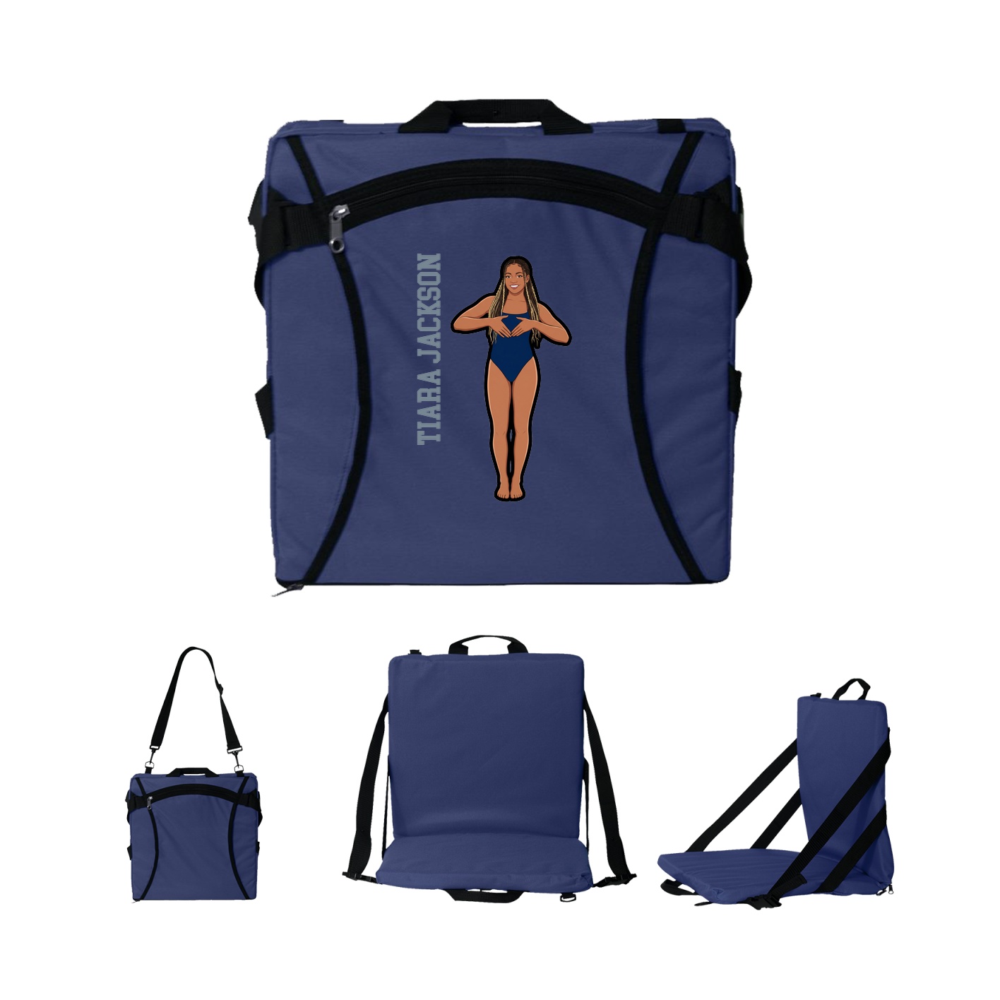 Folding Stadium Seat — Name Vertical in Navy