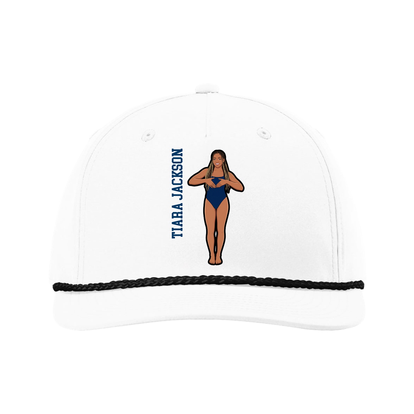Five-Panel Classic Rope Cap — Name Vertical in White