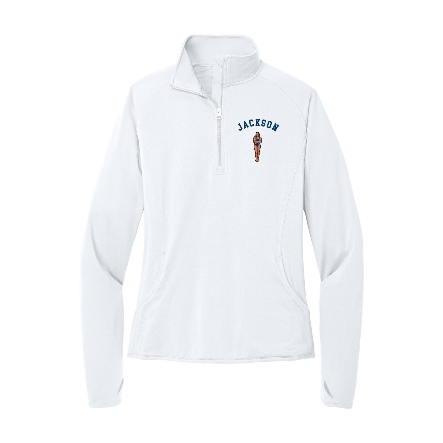 Women's Q-Zip Pullover — Shirsey Arch in White