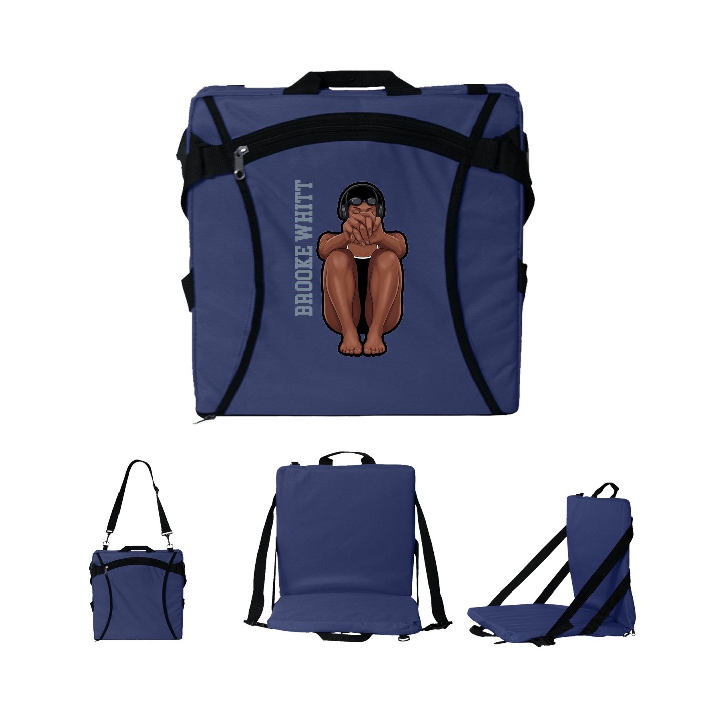 Folding Stadium Seat — Name Vertical in Navy