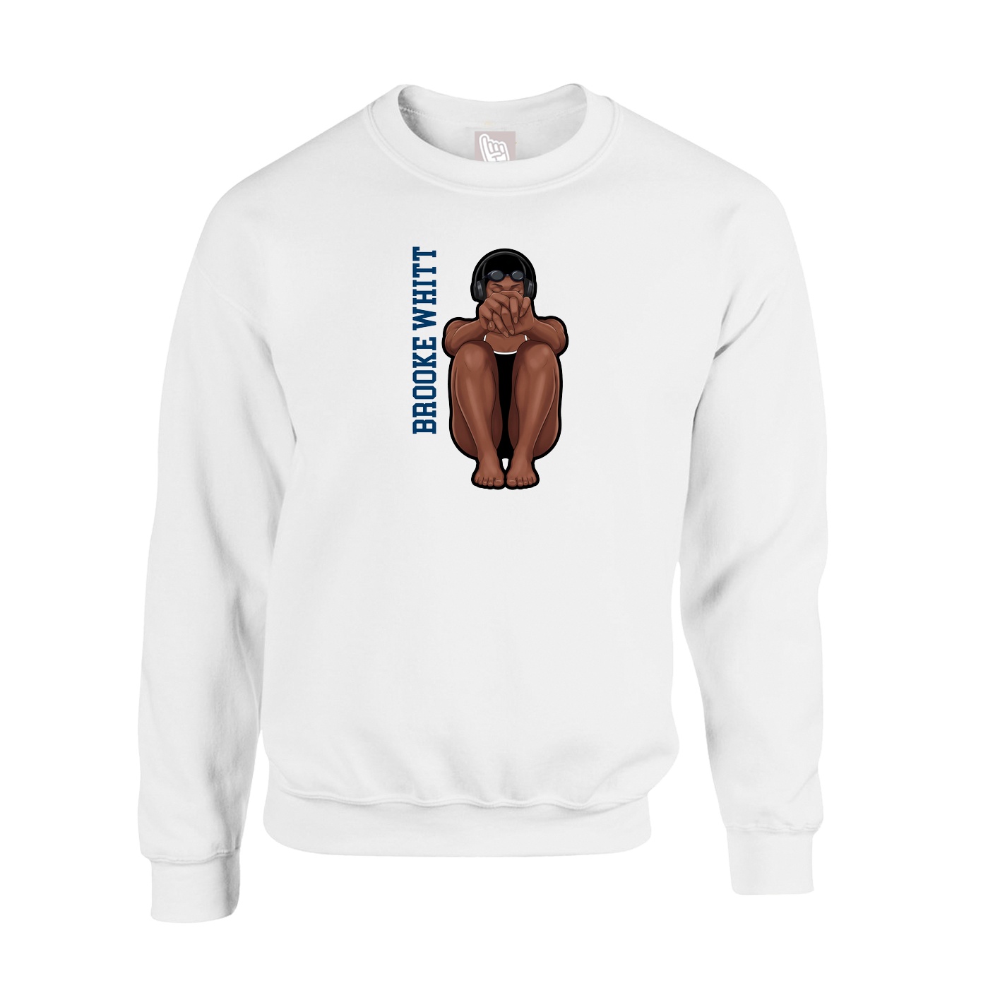 Fleece Crew — Name Vertical in White