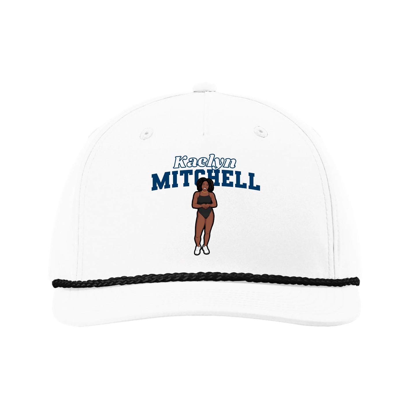 Five-Panel Classic Rope Cap — Name Arch in White