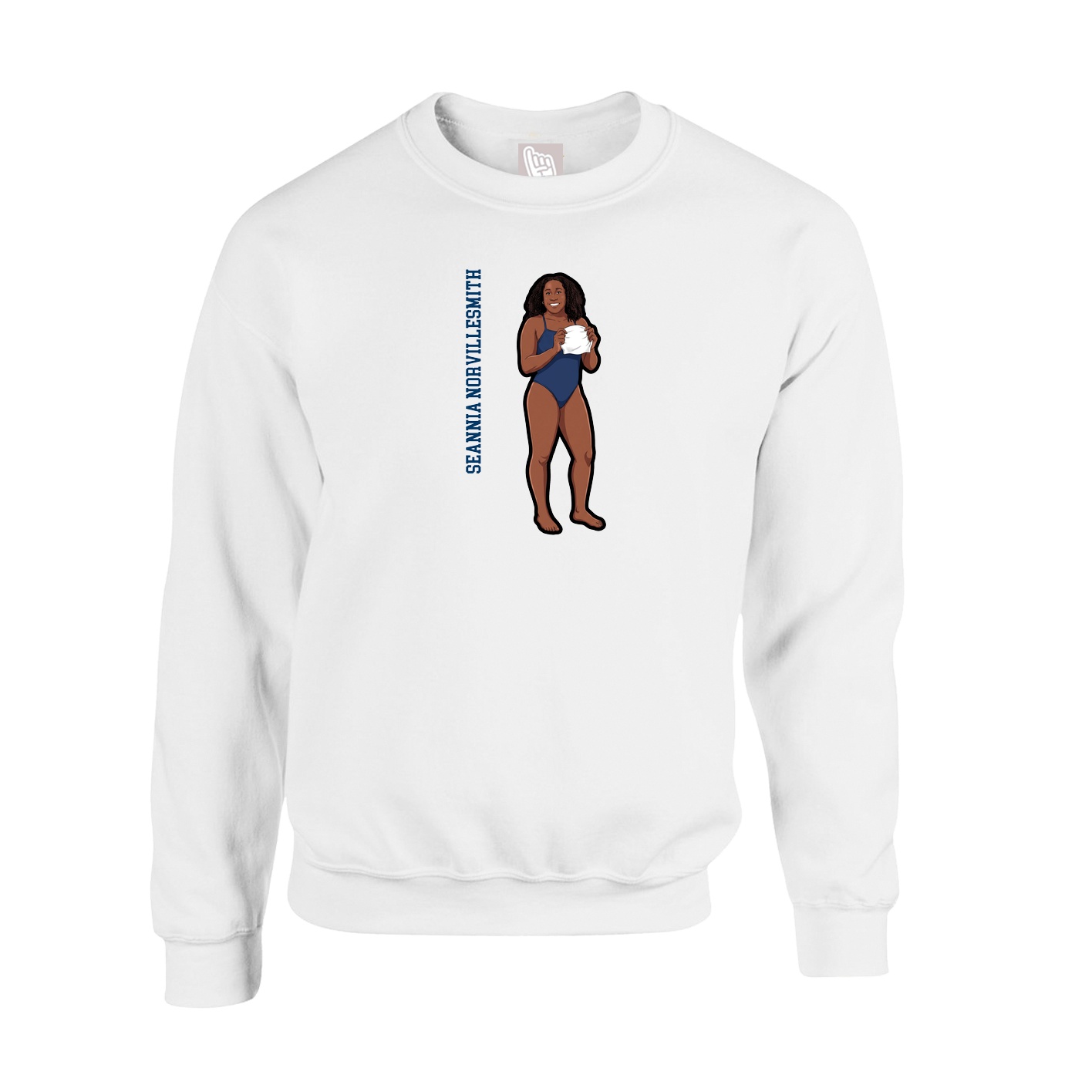 Fleece Crew — Name Vertical in White