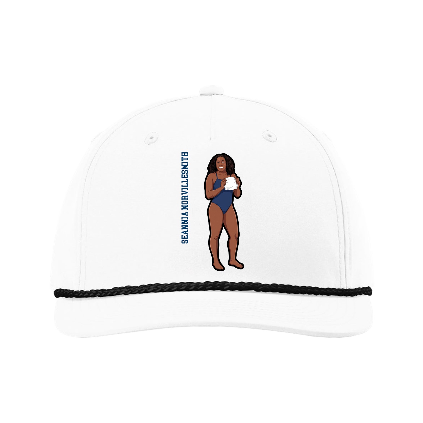 Five-Panel Classic Rope Cap — Name Vertical in White