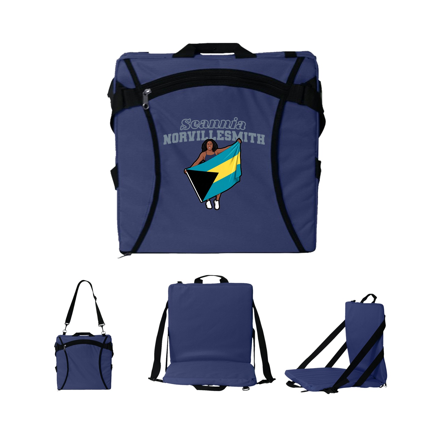 Folding Stadium Seat — Name Arch in Navy