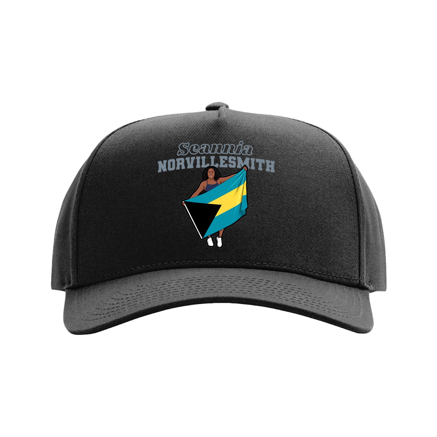 Full Fabric Five-Panel Champ Cap — Name Arch in Black