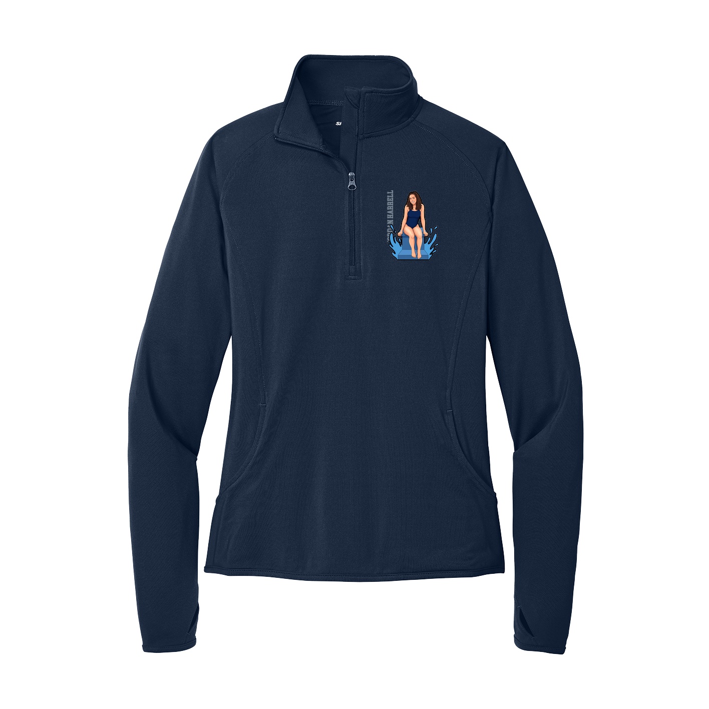 Women's Q-Zip Pullover — Name Vertical in Navy