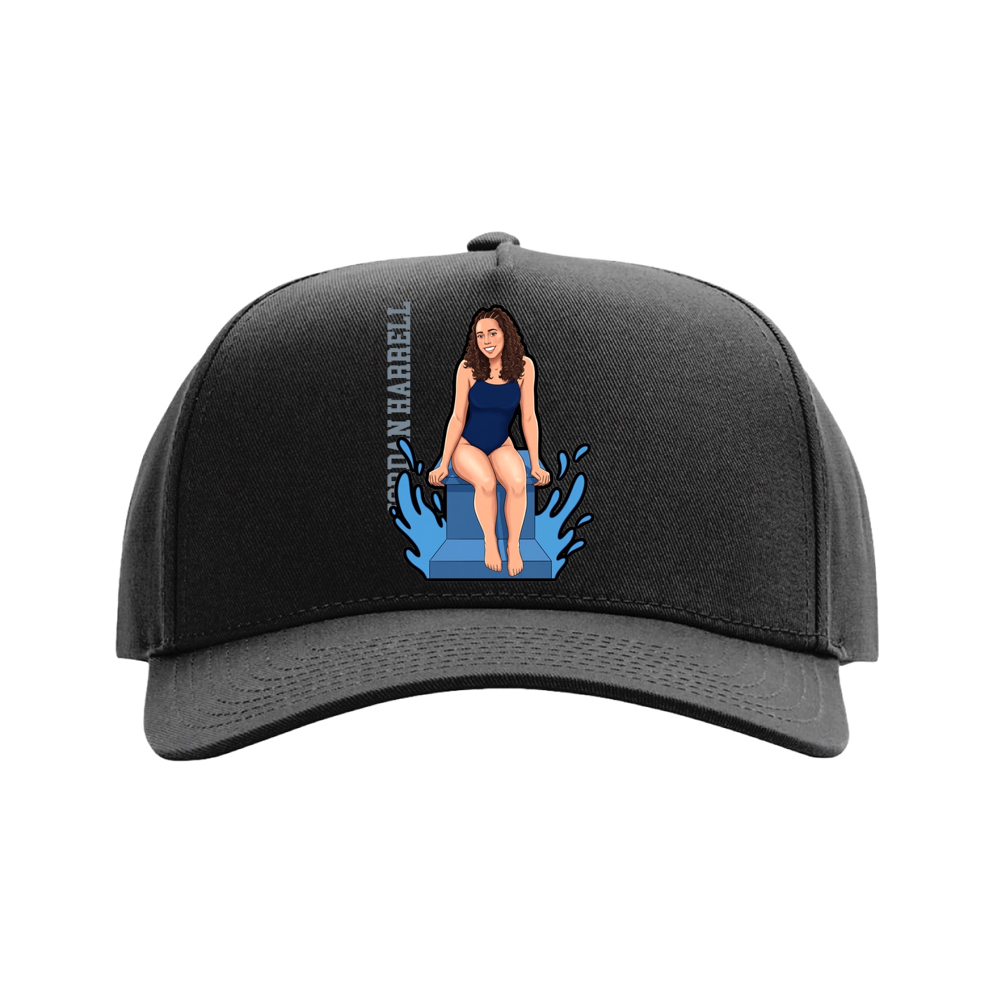 Full Fabric Five-Panel Champ Cap — Name Vertical in Black