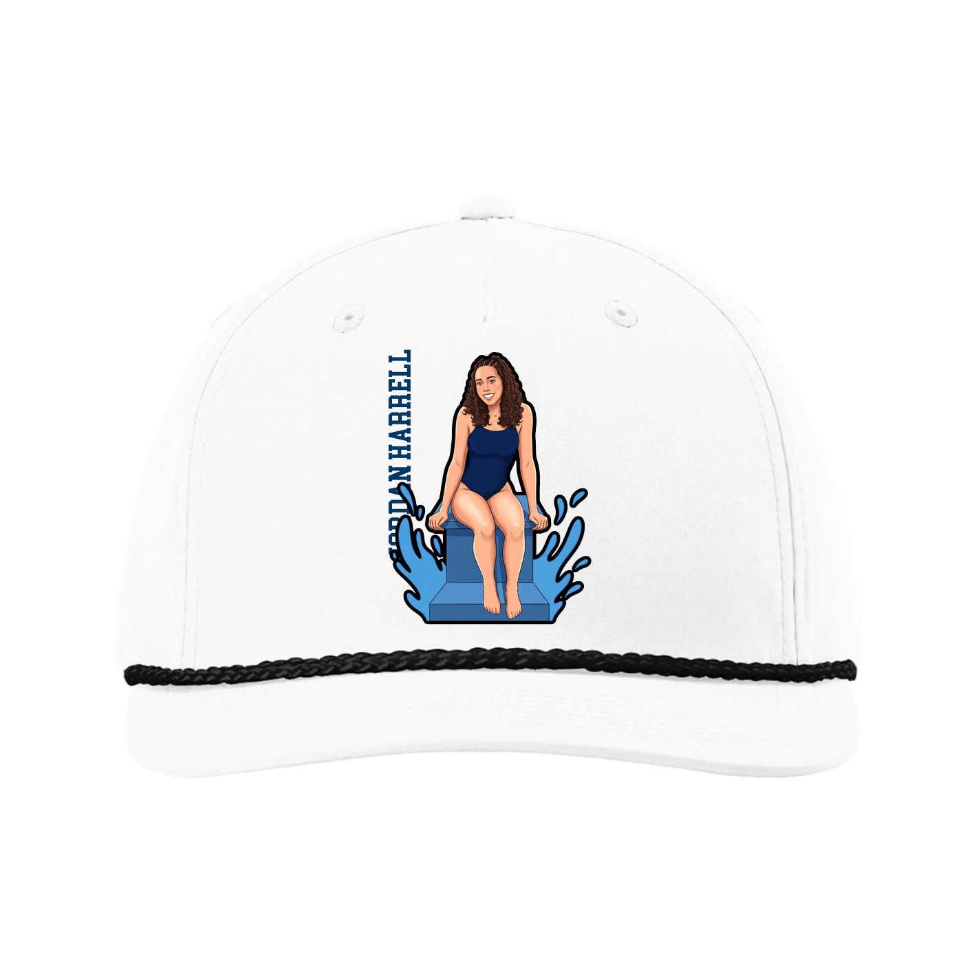 Five-Panel Classic Rope Cap — Name Vertical in White