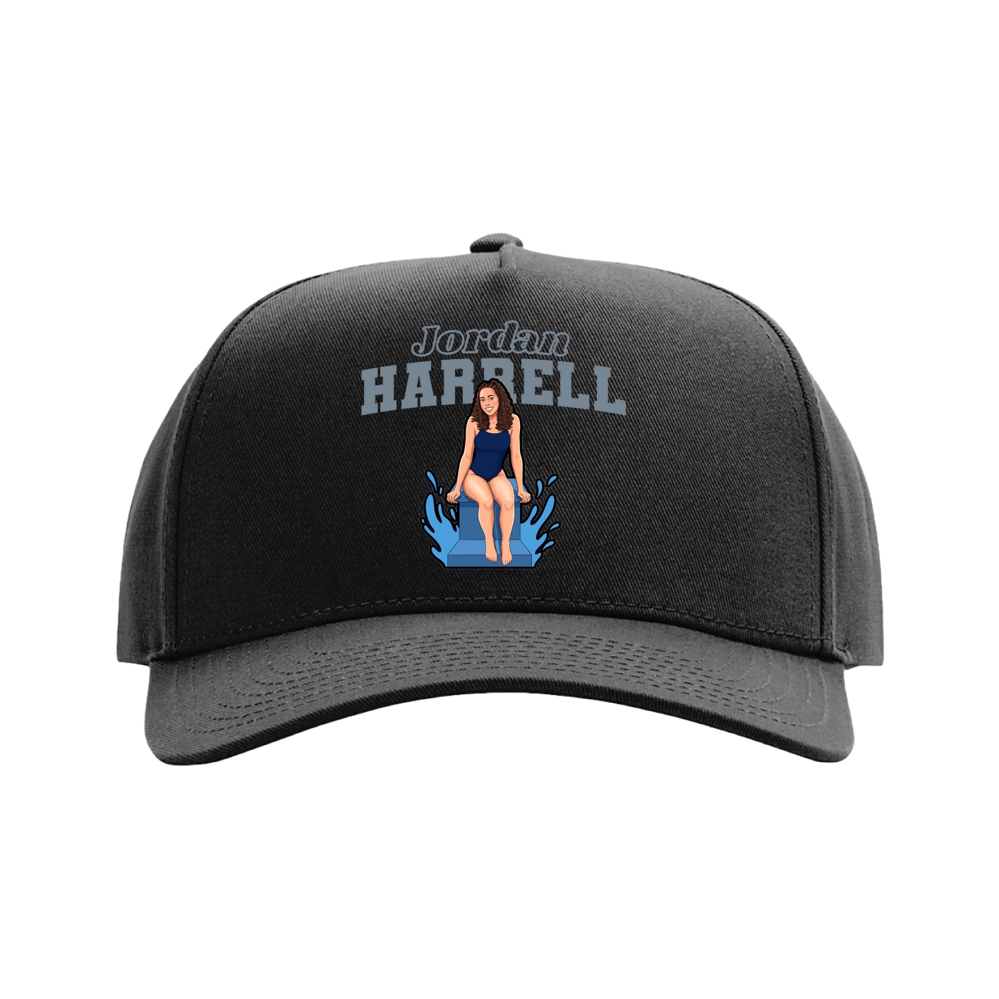 Full Fabric Five-Panel Champ Cap — Name Arch in Black