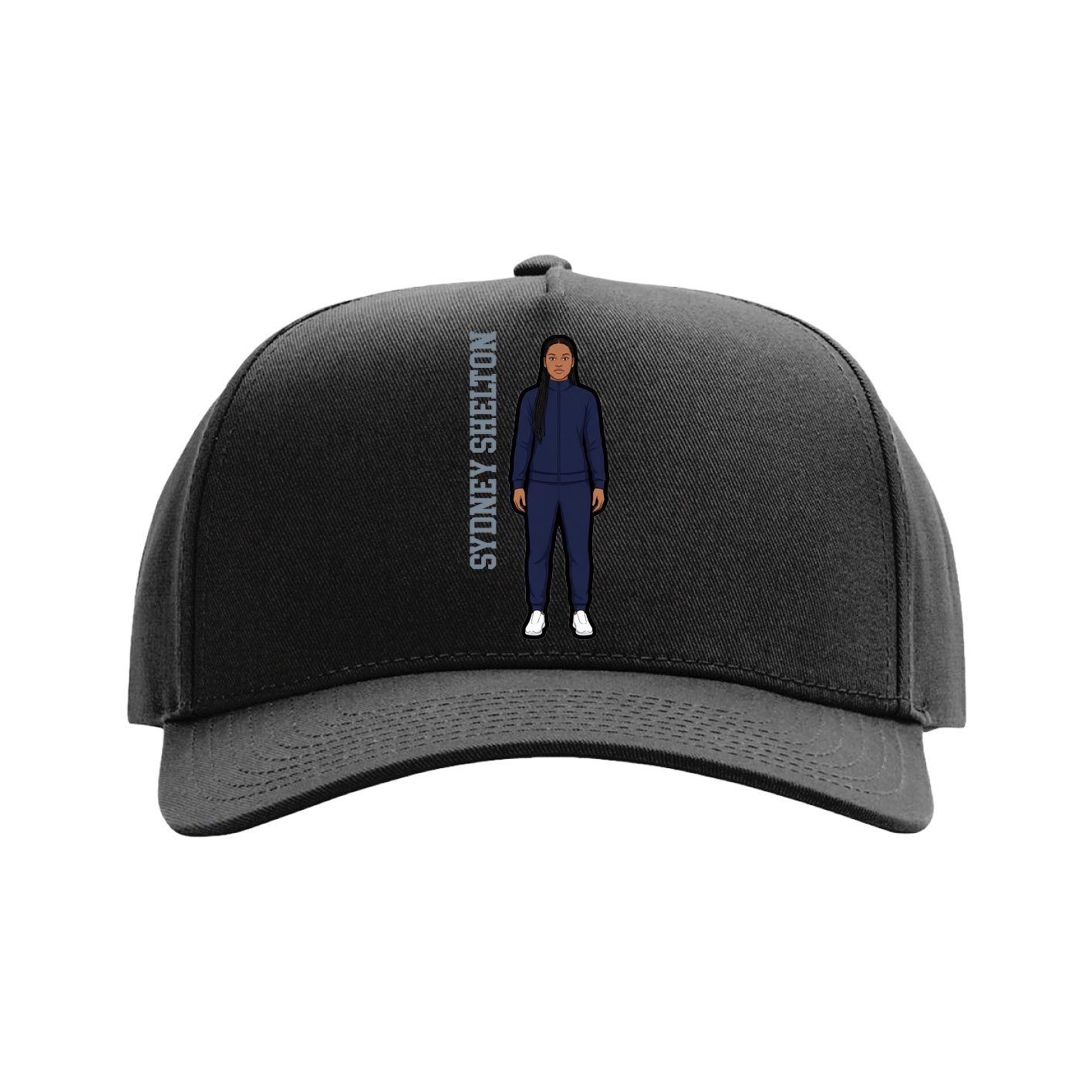 Full Fabric Five-Panel Champ Cap — Name Vertical in Black
