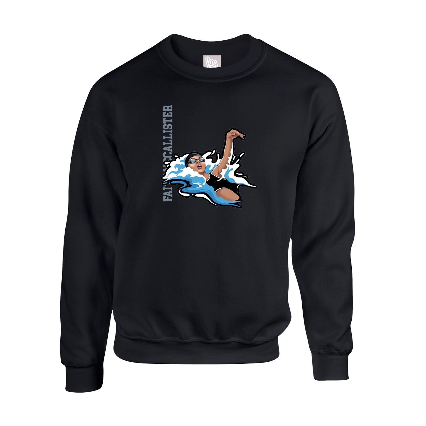 Fleece Crew — Name Vertical in Black
