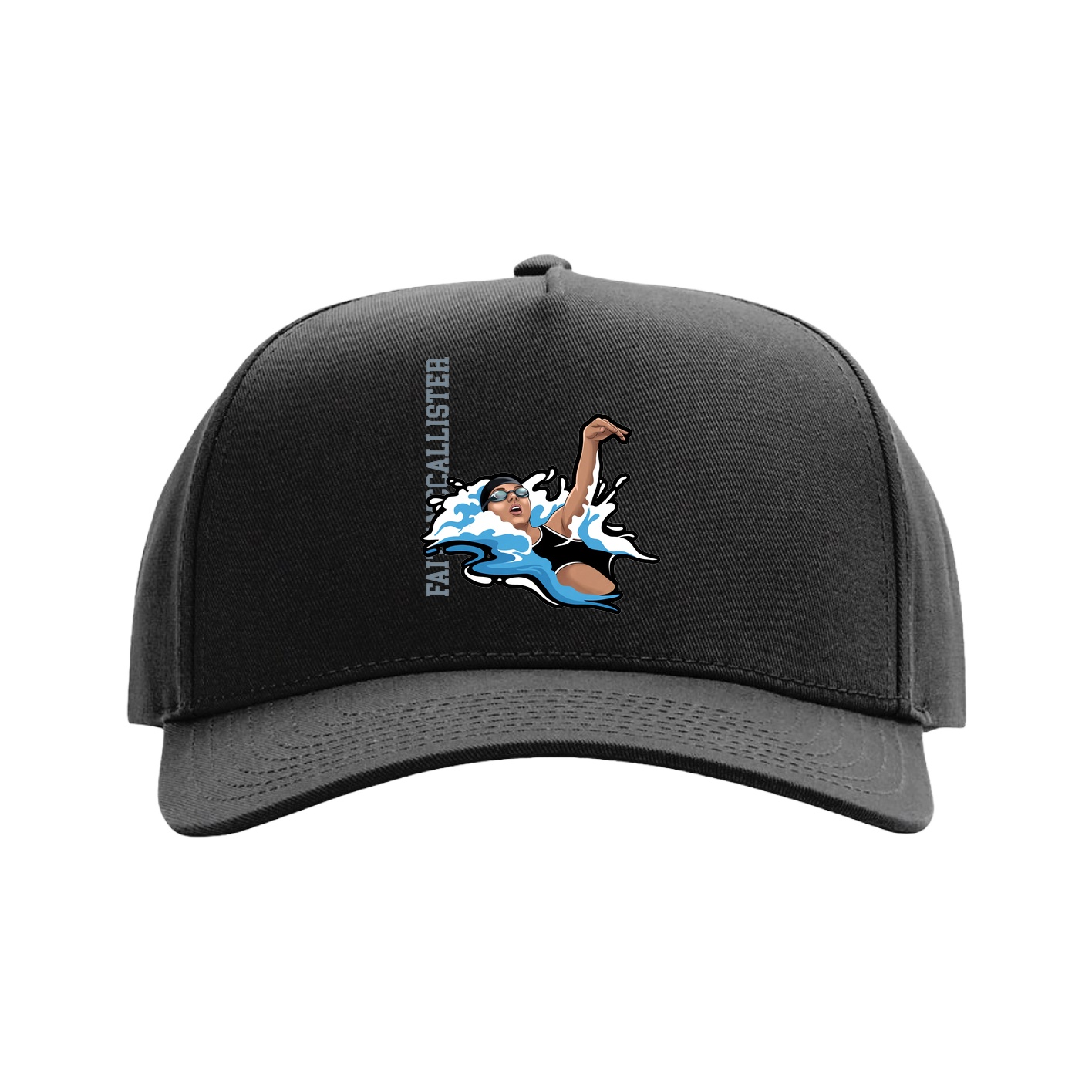 Full Fabric Five-Panel Champ Cap — Name Vertical in Black