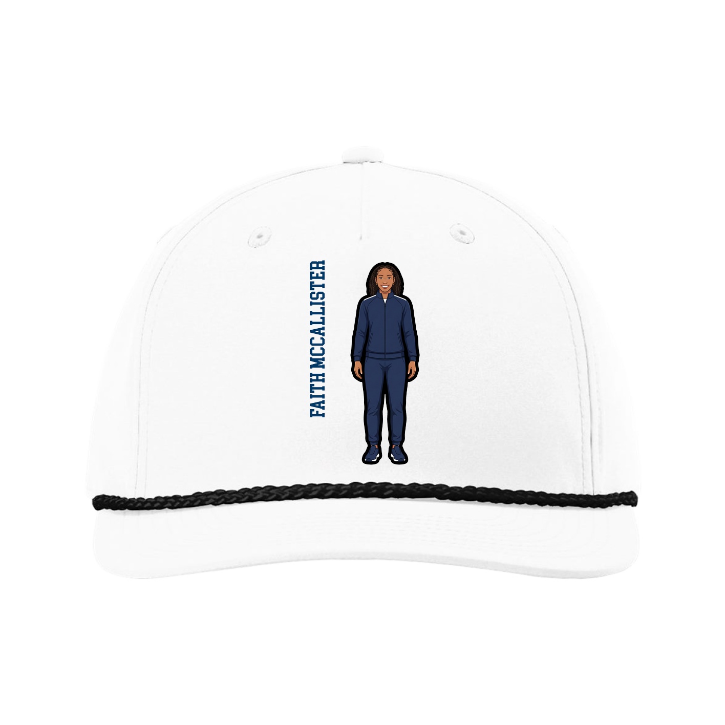 Five-Panel Classic Rope Cap — Name Vertical in White