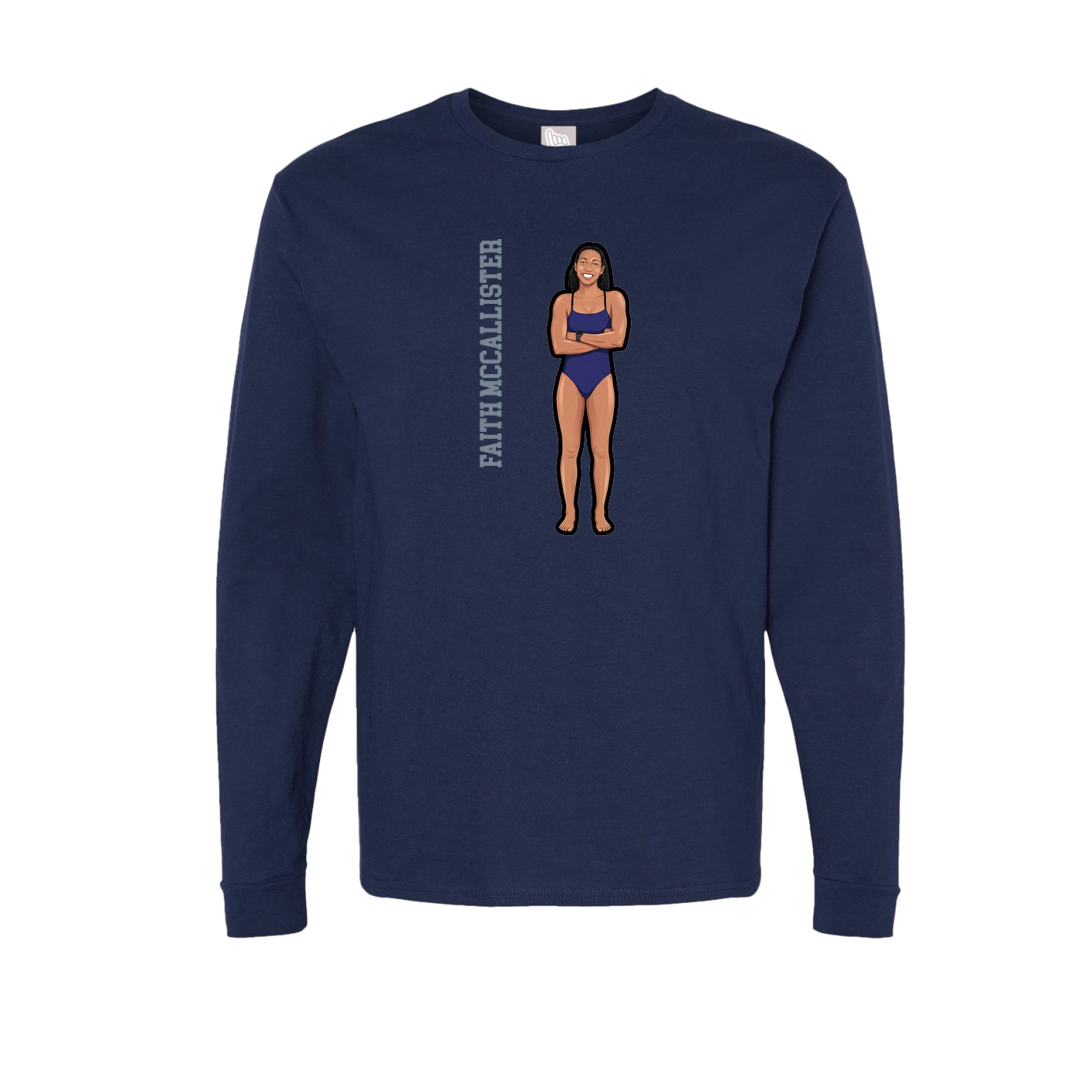 Long Sleeve Tee — Name Vertical in Navy