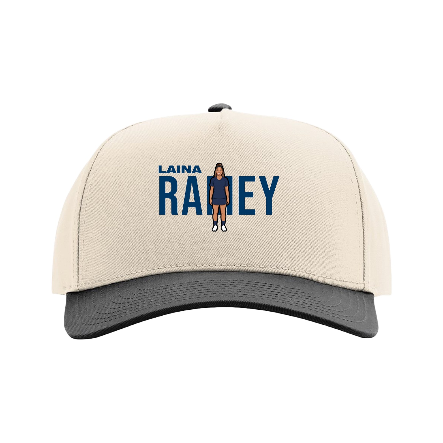 Full Fabric Five-Panel Champ Cap — Player Name in Cream/Black