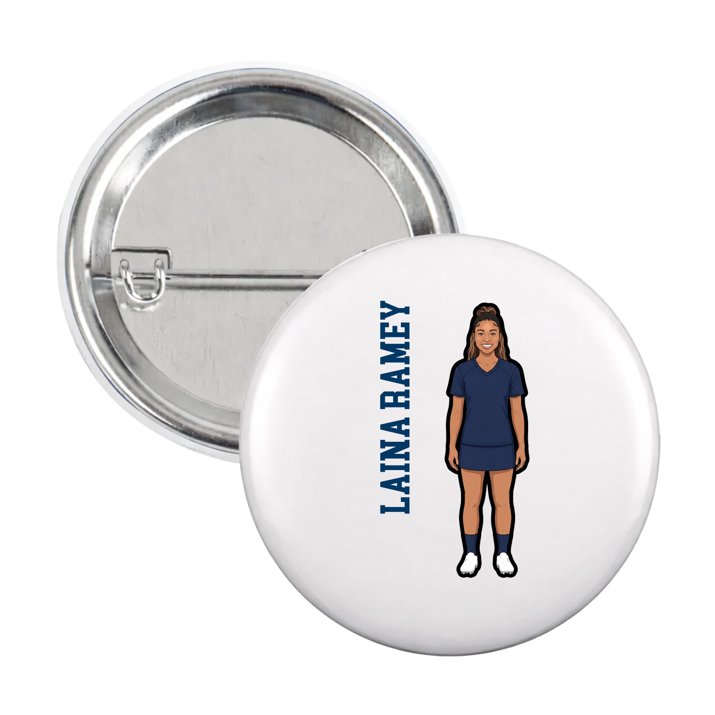 Game Day Button — Name Vertical in White