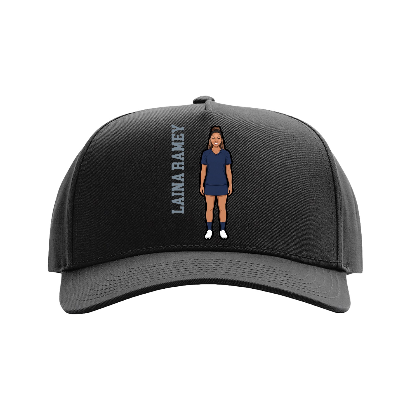 Full Fabric Five-Panel Champ Cap — Name Vertical in Black