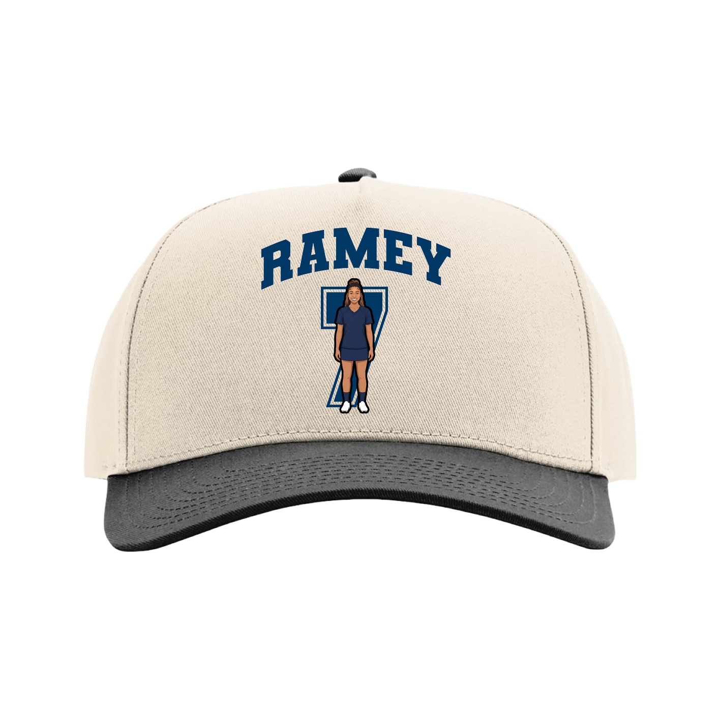 Full Fabric Five-Panel Champ Cap — Number in Cream/Black