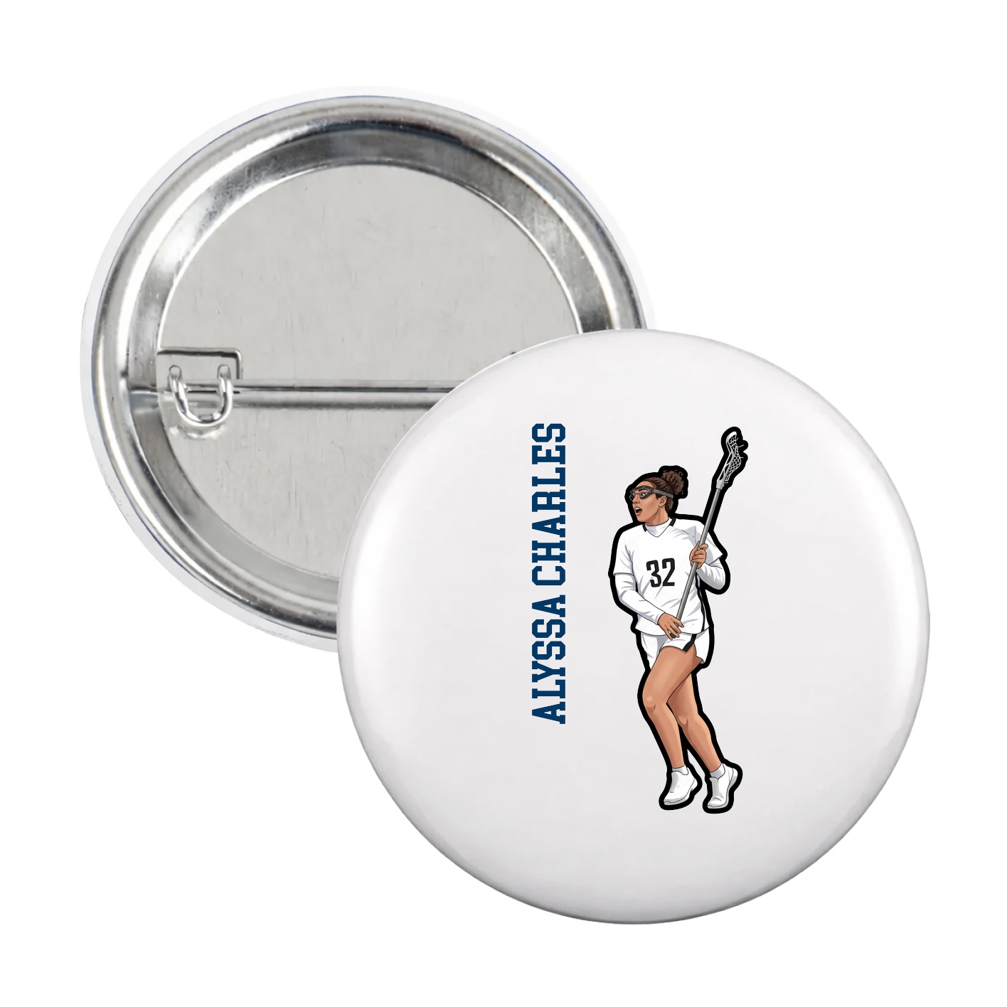 Game Day Button — Name Vertical in White