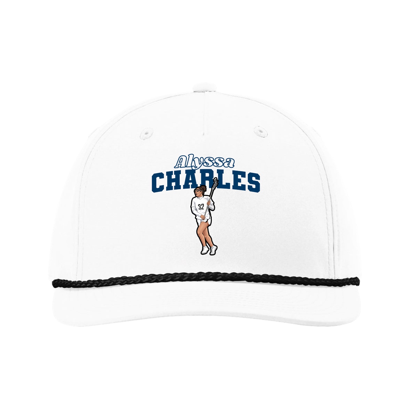 Five-Panel Classic Rope Cap — Name Arch in White