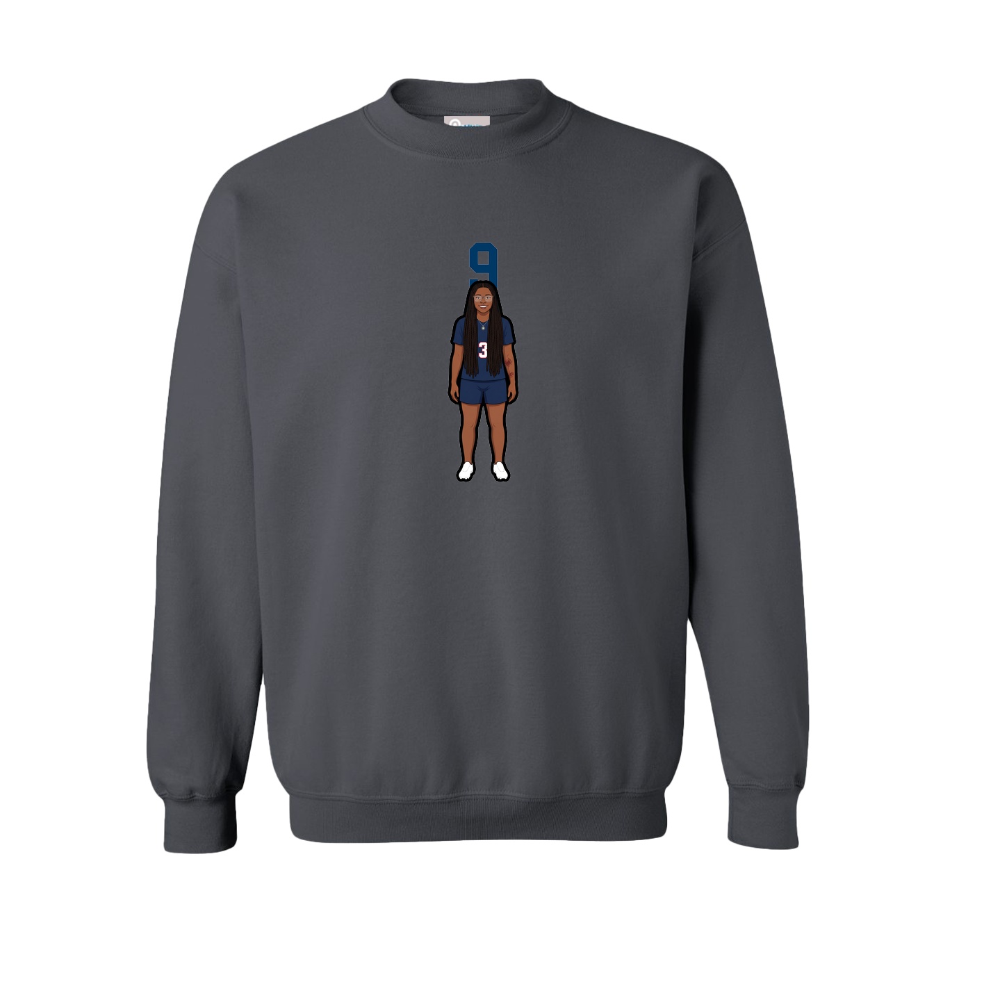 Fleece Crew — Number Top in Grey