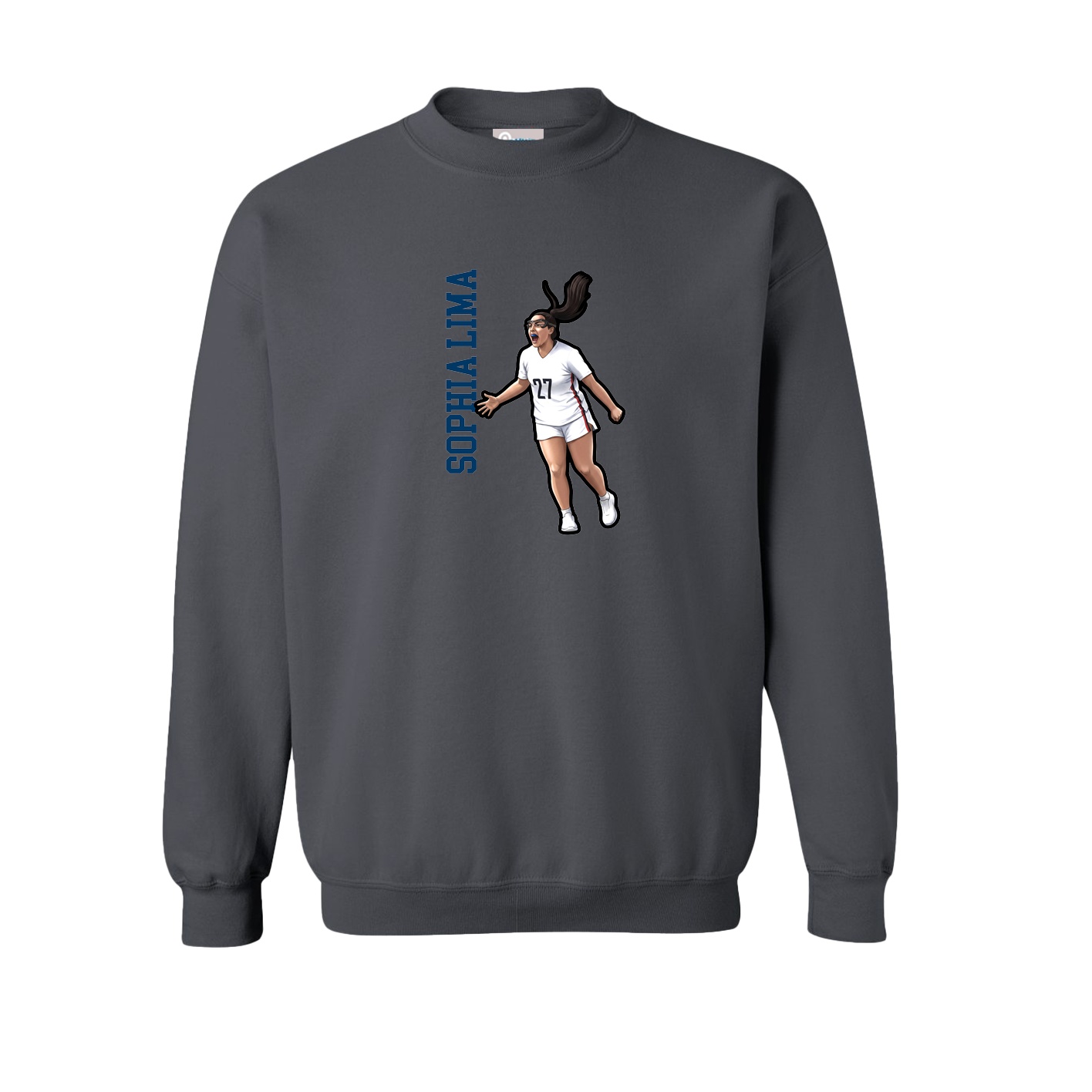 Fleece Crew — Name Vertical in Grey