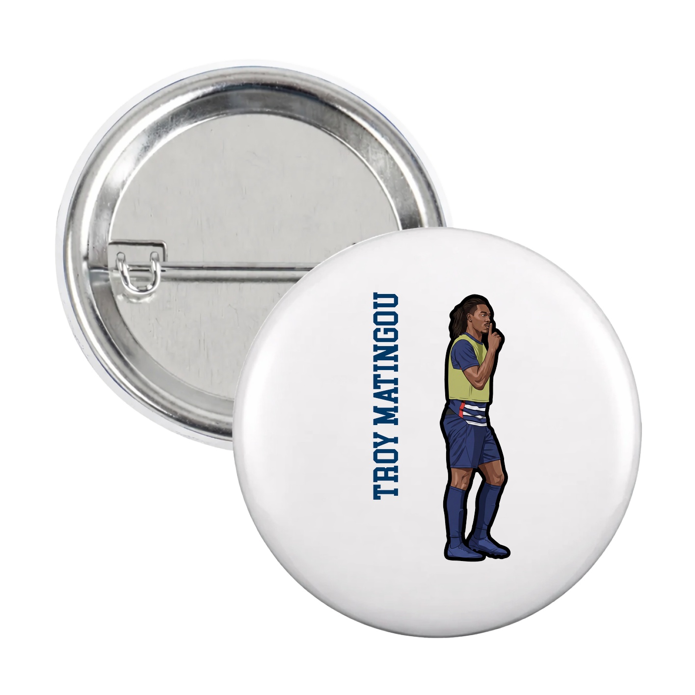 Game Day Button — Name Vertical in White