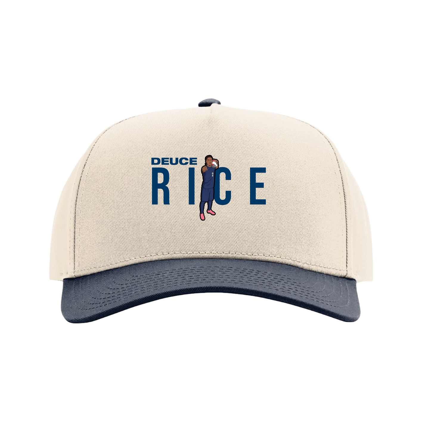 Full Fabric Five-Panel Champ Cap — Player Name in Cream/Navy