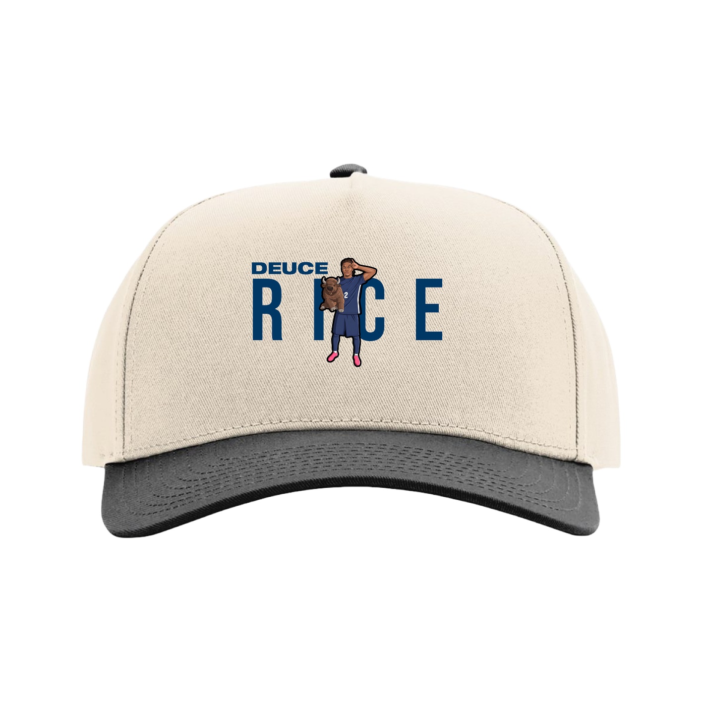 Full Fabric Five-Panel Champ Cap — Player Name in Cream/Black