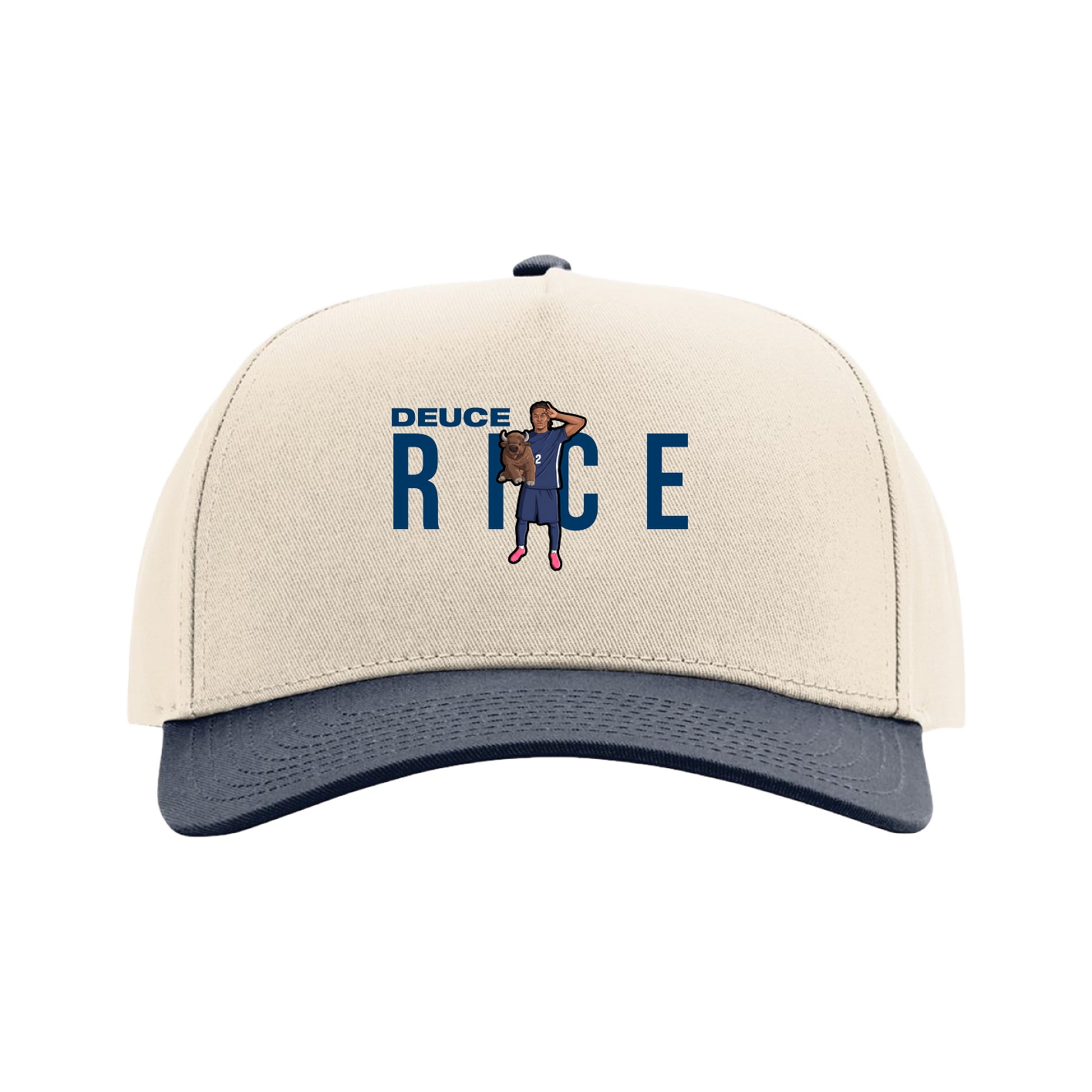 Full Fabric Five-Panel Champ Cap — Player Name in Cream/Navy