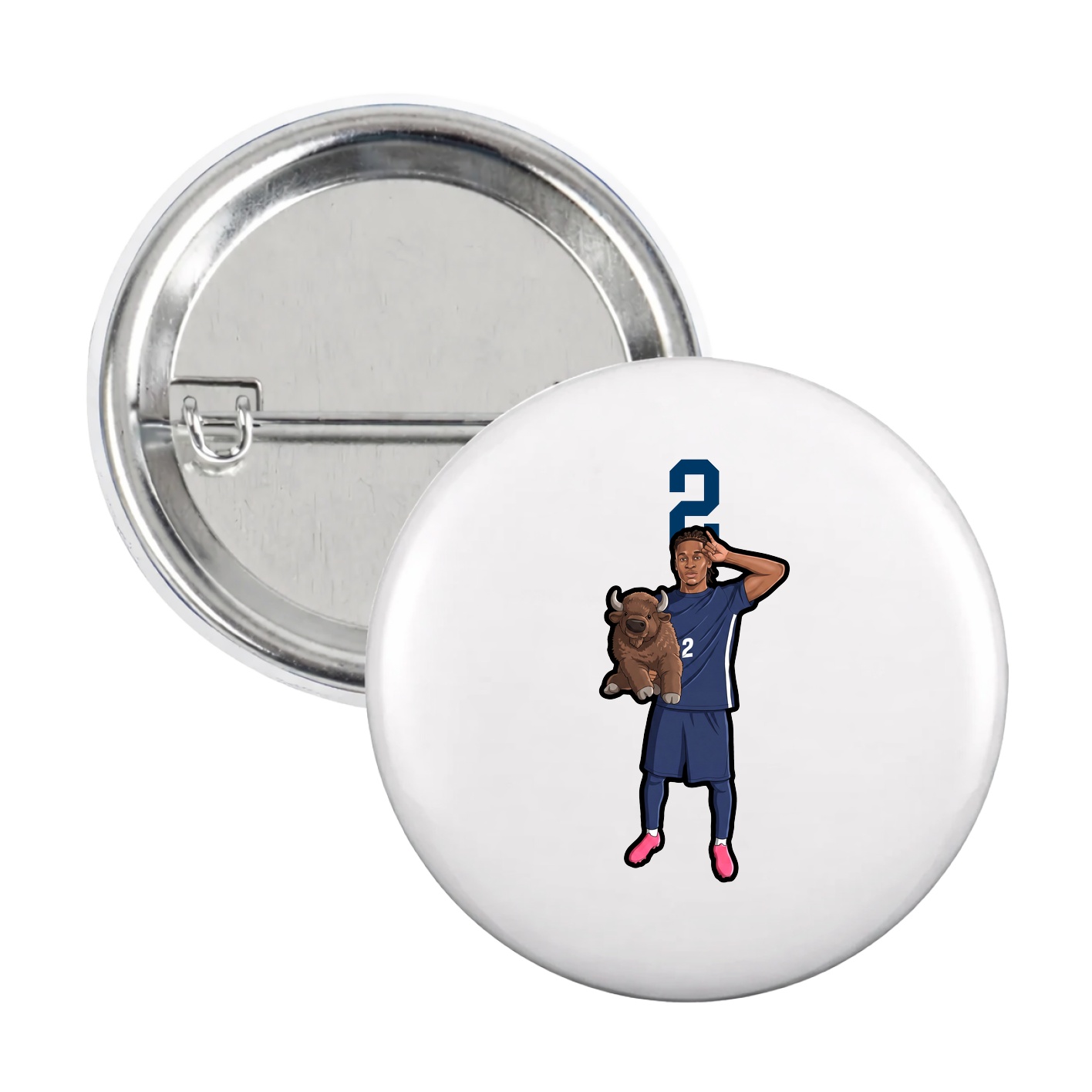 Game Day Button — Number Top in White