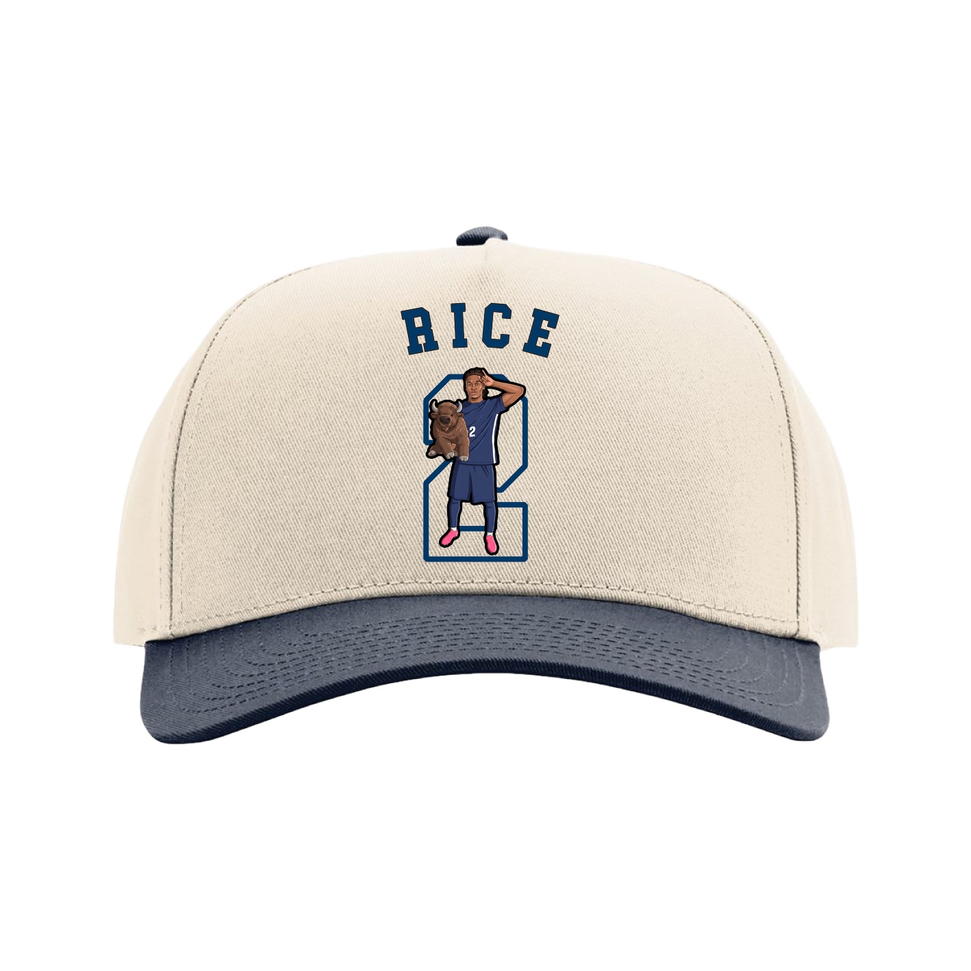 Full Fabric Five-Panel Champ Cap — Shirsey Arch in Cream/Navy