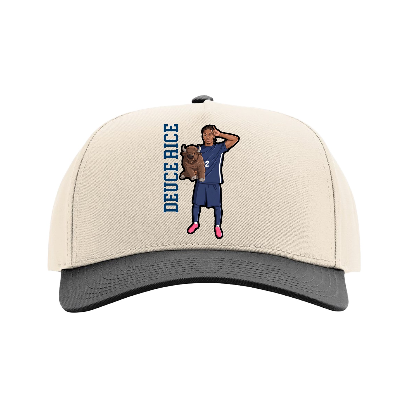 Full Fabric Five-Panel Champ Cap — Name Vertical in Cream/Black