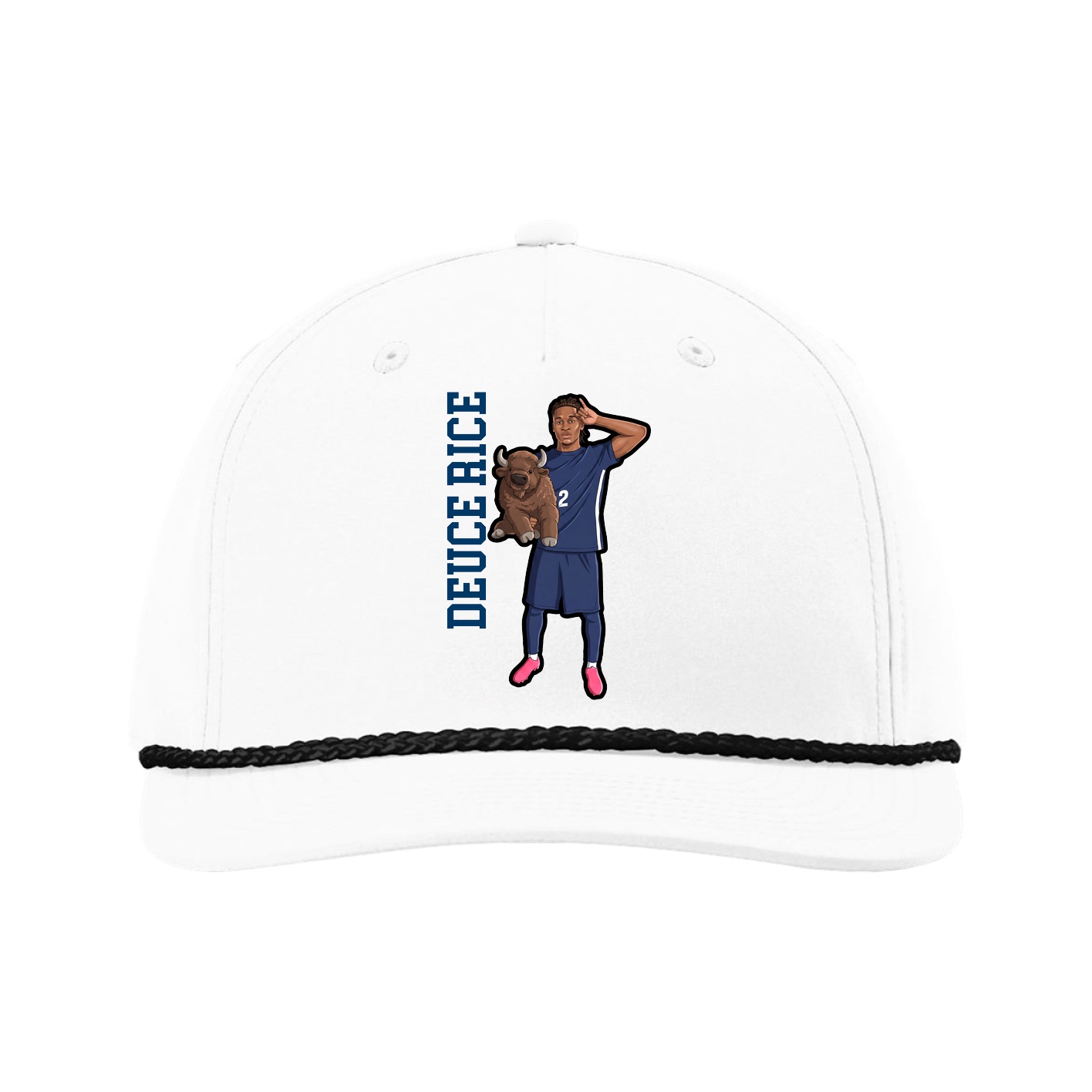 Five-Panel Classic Rope Cap — Name Vertical in White
