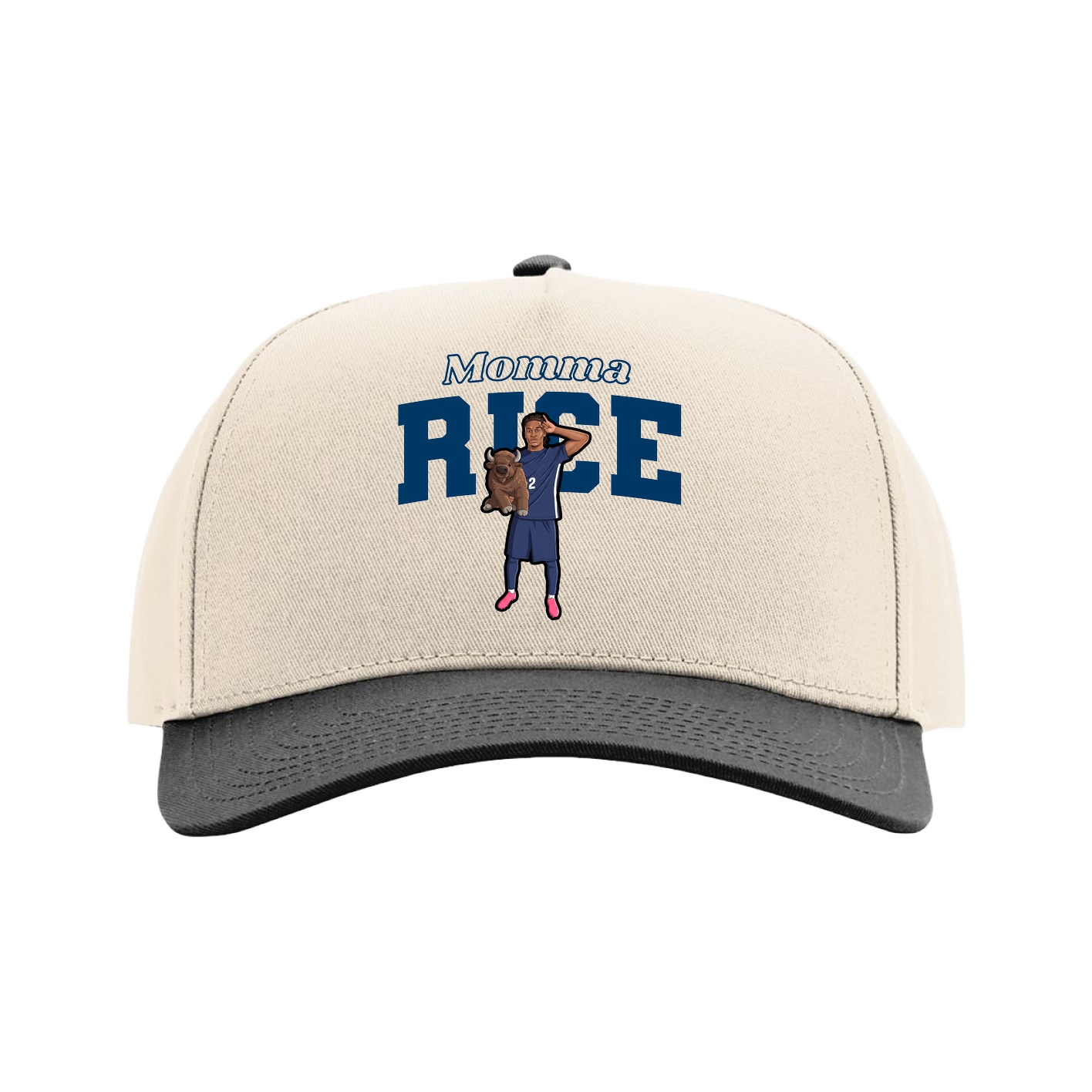 Full Fabric Five-Panel Champ Cap — Mothers Day Block in Cream/Black